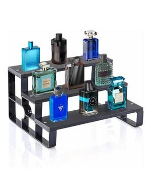 3 Tier Black Cologne Stand Organizer for Men - Wood Perfume Display Risers